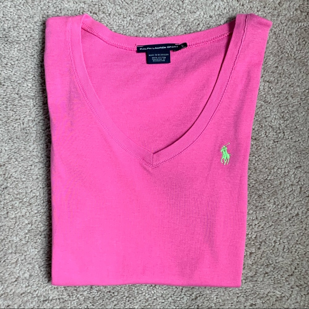 Ralph Lauren Sport Pink V-Neck Tee - Picture 2 of 7